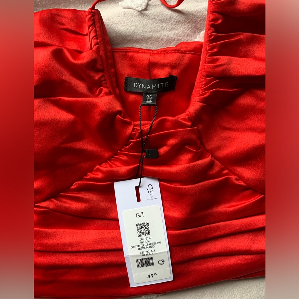 Dynamite Red Cropped Halter Top - Picture 2 of 3
